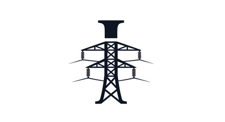 High voltage electric power transmission tower line illustration on white background
