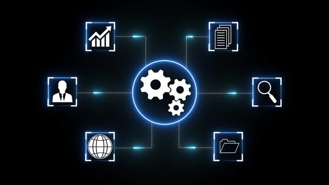 Procurement Management Industry for supply chain and retail logistics concept. Glowing neon line of animated procurement icons concept isolated on transparent background.