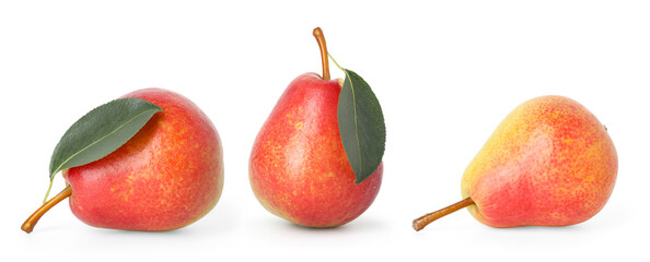Fresh sweet pears isolated on white, set