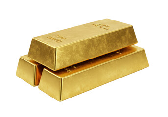 Three shiny gold bars isolated on a clean backdrop, precious metal bullion for wealth and investment