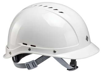White safety hard hat with vents and chin strap on black background safety helmet construction