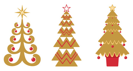 Set of Three Modern Geometric Golden Christmas Trees Icons