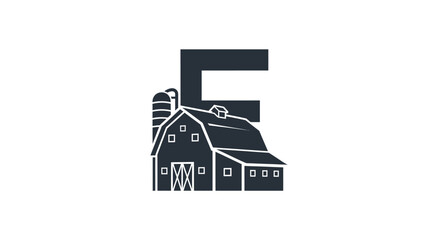 Elegant letter E logo design featuring a classic barn silhouette and farm elements