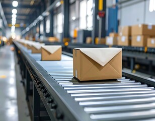 Automated Package Conveyor Belt in Warehouse.