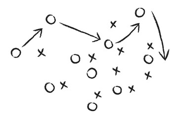 Tactic for soccer. Scheme for training of football team Soccer strategy field, Back 3 System. football game tactic sport plan outline vector illustration
