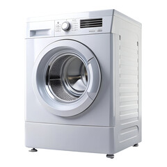 A front-loading washing machine with digital panel, isolated on a pure white background. Perfect for home appliance catalogs, laundry ads, and electronics branding.
