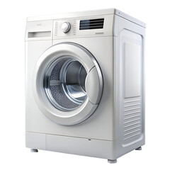 A front-loading washing machine with digital panel, isolated on a pure white background. Perfect for home appliance catalogs, laundry ads, and electronics branding.