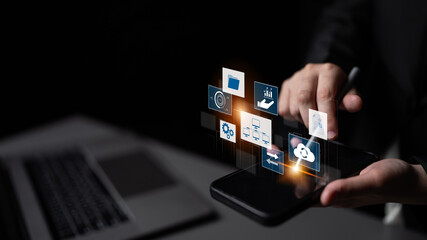 Digital business infrastructure with data system, analytics, sync. System management improves access, system management ensures performance, and system management supports digital operations. Latch