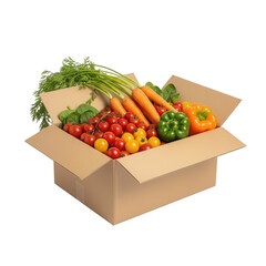 Fresh vegetables overflowing from a cardboard box, ready for delivery.