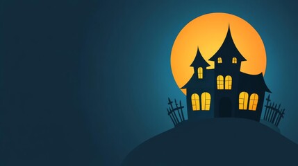 A spooky silhouette of a haunted house under a glowing full moon, adding an eerie vibe to your Halloween-themed project.