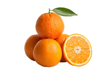 Stack of bright orange citrus fruits with one sliced in half on black whole fruit sliced fruit