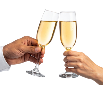 Diverse hands toasting champagne celebrating successful new year
