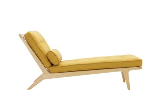 Modern yellow daybed isolated on transparent background, contemporary lounge chair for relaxation and interior design
