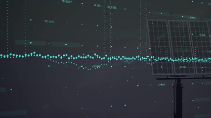 Opening dark interface with turquoise stream rising, dipping, clustering with solar panel anchoring - Powered by Adobe