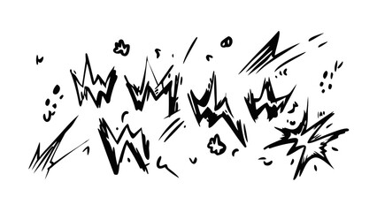 Abstract black and white sketch drawing design element with lightning bolt and explosion effect vector art