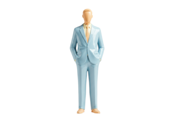 Light blue faceless man in suit isolated on transparent PNG, business concept for presentation and design