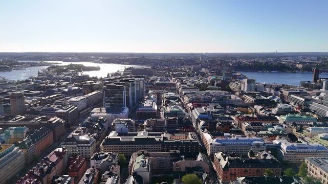 Stockholm, Sweden, panoramic view of downtown, with the central station, the old town and the royal palace