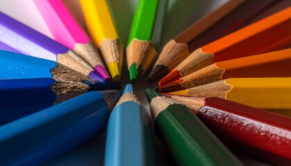 Colorful pencils arranged in a circle