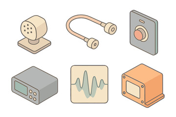 Cockpit Voice Recorder Setup. Isometric vector illustration set Cockpit Voice Recorder Setup: cockpit microphone unit, audio