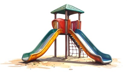 Colorful playground slide set on sand