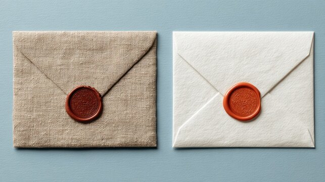 Elegant Envelopes with Red Wax Seals on Textured Paper in Minimalist Style