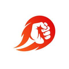 Vector logo design template. Fist on Fire Sign.
