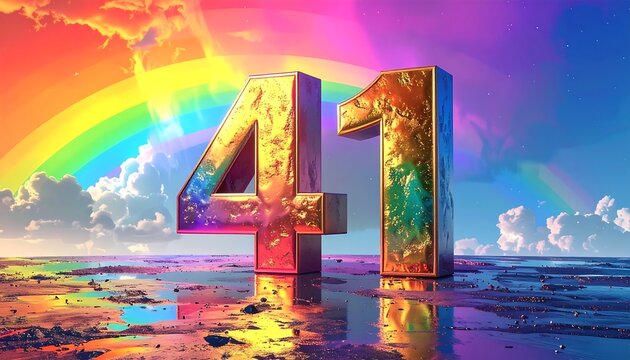 Colorful rainbow scene with large gold numbers - Powered by Adobe