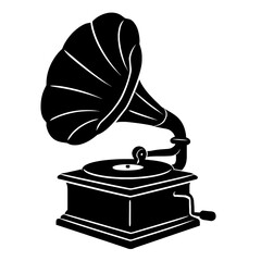 Classic Antique Gramophone Phonograph Music Player Silhouette Icon

