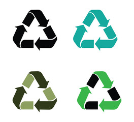 Obraz premium Recycle Symbol Icon Set: Various colorful recycling symbols arranged in a clear, neat composition, embodying a commitment to sustainability, conservation, and ecological responsibility.