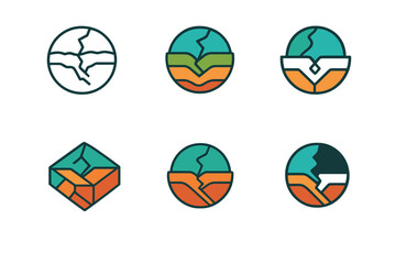 Geology Emblem Variations. Tectonic plate. Set Logo of Geology: earth cross-section. harmonious logo variations of the same emblematic concept, each with