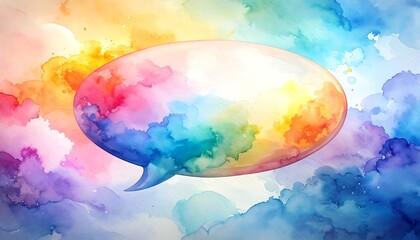 Colorful speech bubble on a vibrant, painted background