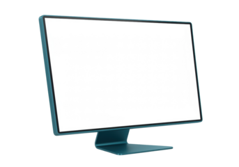 Modern teal computer monitor isolated on white, desktop display screen for graphic design and technology use
