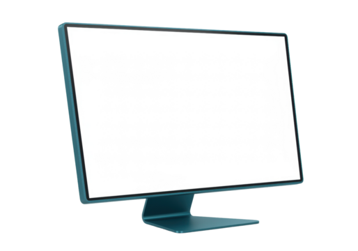 Modern teal computer monitor isolated on white, desktop display screen for graphic design and technology use