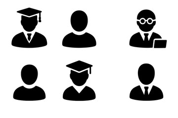 Educational Icons Grid. Solid, filled icon set of educational hierarchy: principal, dean, professor, lecturer, assistant, student, alumni, visitor. Solid,