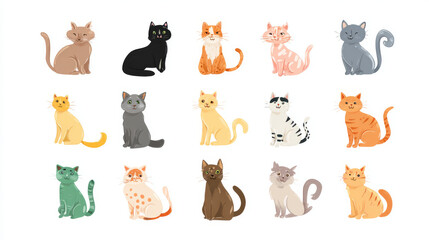 Fototapeta premium Cute and funny cats doodle vector set with playful kittens in various poses on white background
