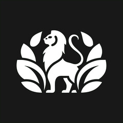 Minimalist lion vector logo, white on dark, perfect for corporate identity, creative branding, and wildlife themes.