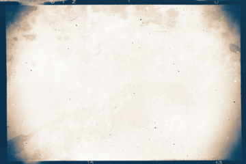 Vintage sepia-cyan wet plate photo template with film frame, dusts and scratches and strong lens vignetting on transparent background (png image).