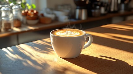 A DSLR shot of a clean, freshly brewed espresso in a small white cup, the rich crema on top captured in sharp detail, with light reflecting off the smooth surface of the cup