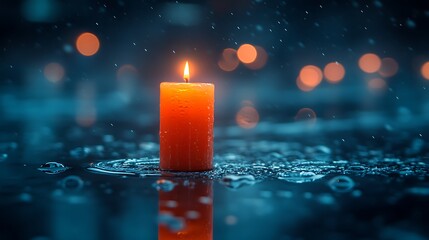A DSLR shot focusing on a single candle burning gently on a stone surface, with soft shadows and warm light reflecting off the surrounding minimal decor