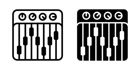 Equalizer icon set. Simple line art illustration of sound mixer controller, audio adjuster, and music equipment in black and white. Suitable for icon, element, or design resource.