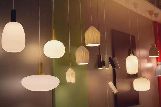 Various modern chandeliers from the exhibition hall