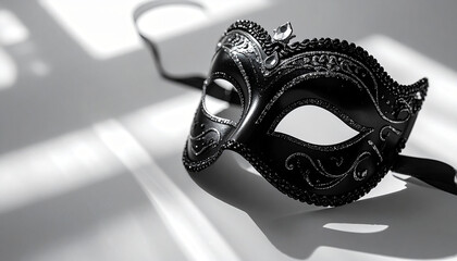 Black and silver masquerade mask. Elegant mysterious atmosphere for luxury event.