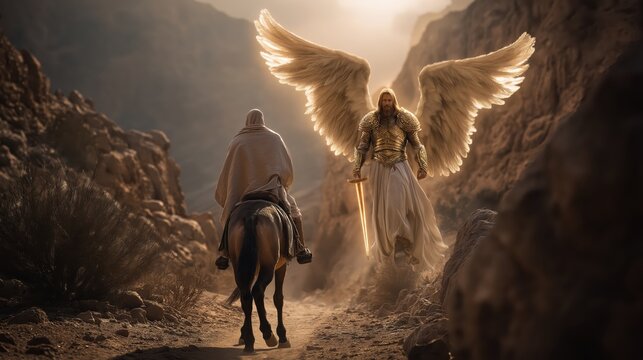 Balaam confronted by the angel on the desert path. Symbol of God&rsquo;s warning, divine guidance, and obedience to His will (Numbers 22:21&ndash;35).