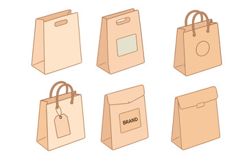 Pastel E-commerce Packaging. Isometric vector illustration set E-commerce Packaging: flat-pack shopping bag with handle cutout,