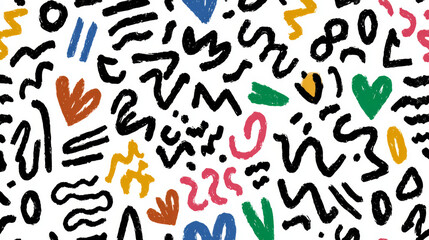 Fun abstract line doodle background with bright colors and whimsical shapes for children’s design