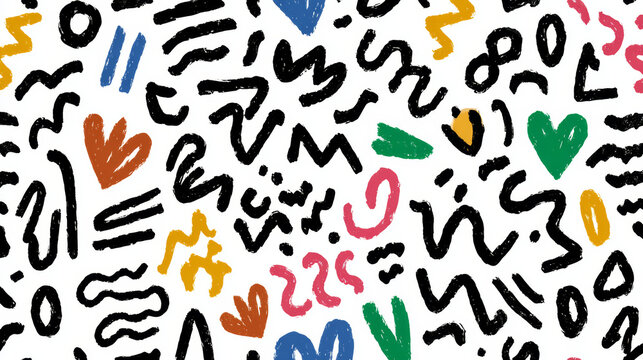 Fun abstract line doodle background with bright colors and whimsical shapes for children’s design - Powered by Adobe