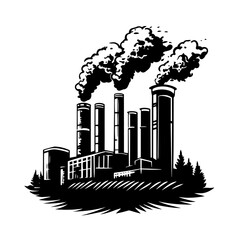 Vector factory silhouette industrial building with smoke illustration