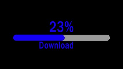 Blue Download Progress Bar Animation –0 to 45% Percent Loading Screen on Black Background.