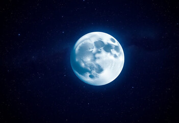 Blue Full Moon Against Milky Way Galaxy