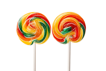 Two colorful lollipops isolated on transparent background, a sweet treat for kids
